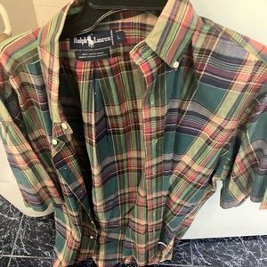 Polo Ralph Lauren plaid designer brand short sleeve button down shirt size large
